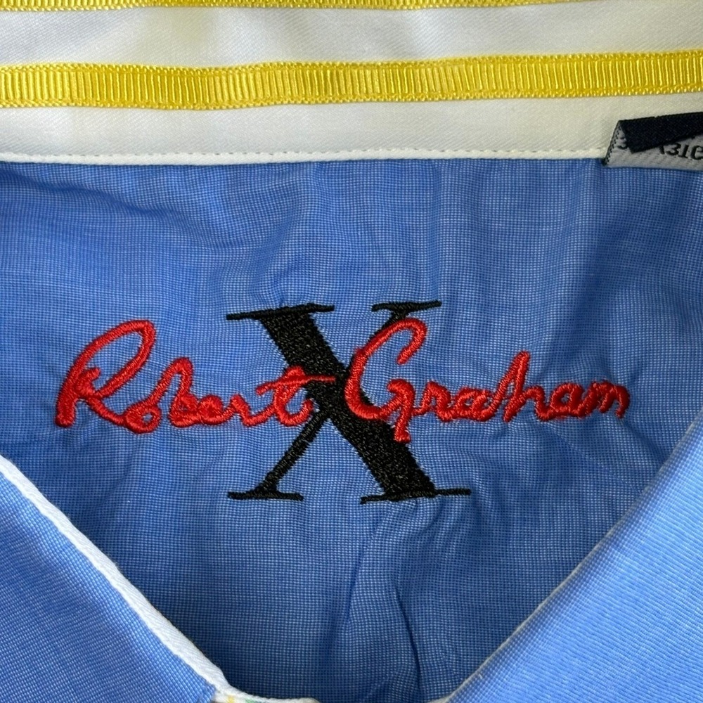Robert Graham Solid Blue X Shirt Mens 3XL Long Sleeve Button Up Embroidered - Picture 3 of 11